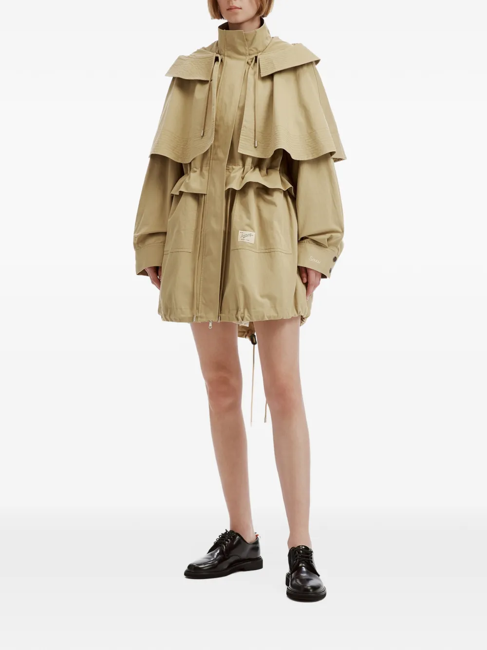 Sea Odessa cape-detail drawstring coat Beige