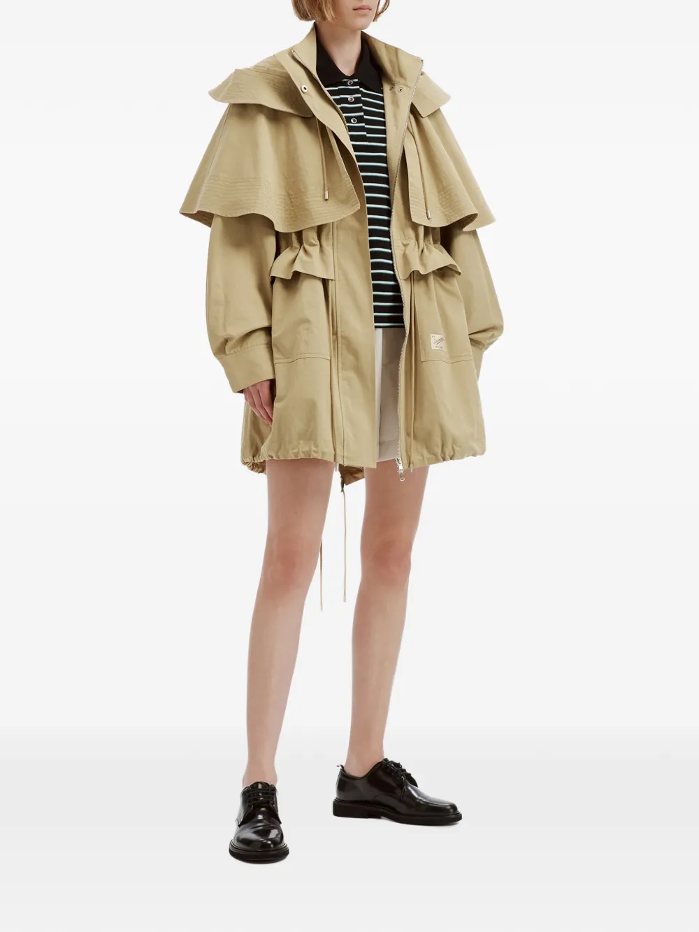 Sea Odessa cape-detail drawstring coat Beige