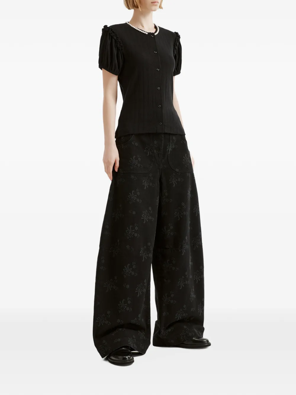 Simone Rocha floral-print crystal-embellished jeans Zwart
