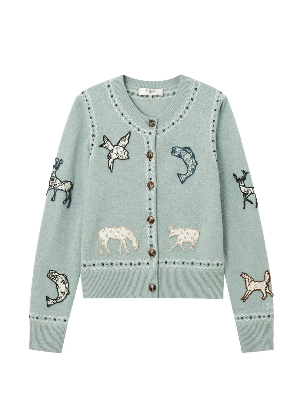Sea Winslow animal-patch embroidered cardigan - Blu
