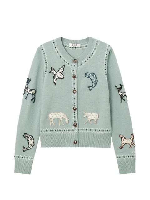 Sea Winslow animal-patch embroidered cardigan
