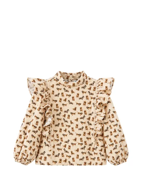 Il Gufo dog-print ruffled blouse