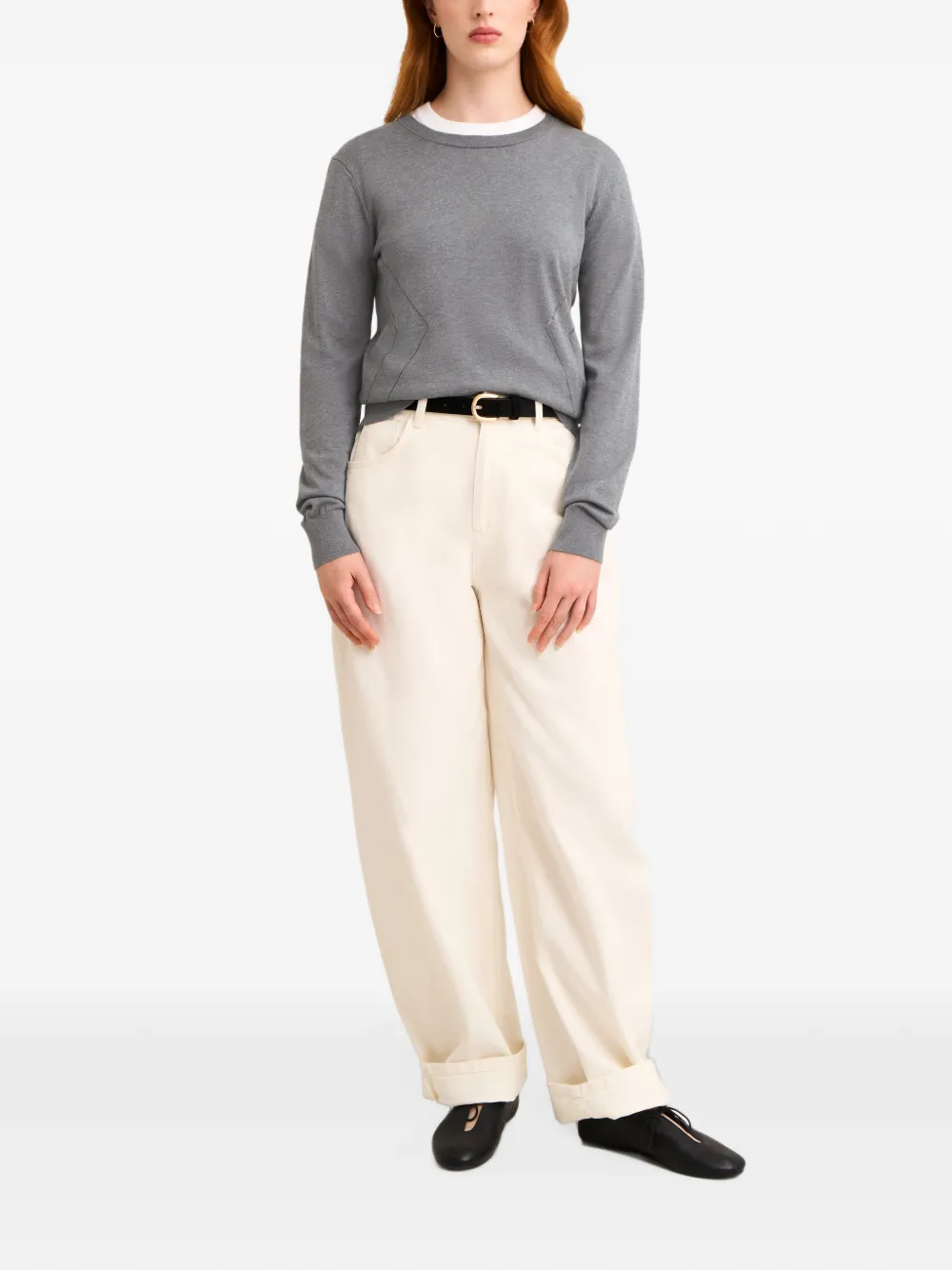Pringle of Scotland pointelle-knit crew-neck sweater Grijs