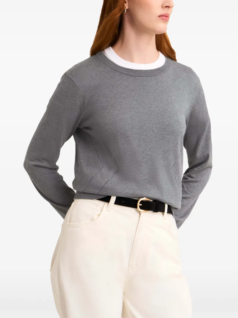 Pringle of Scotland pointelle-knit crew-neck sweater Grijs