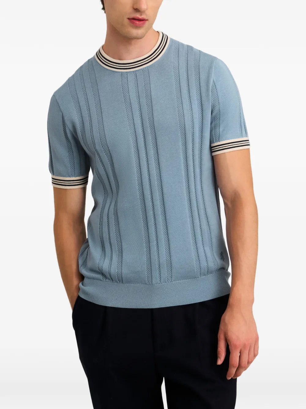 Pringle of Scotland textured-knit striped-trims T-shirt Blauw