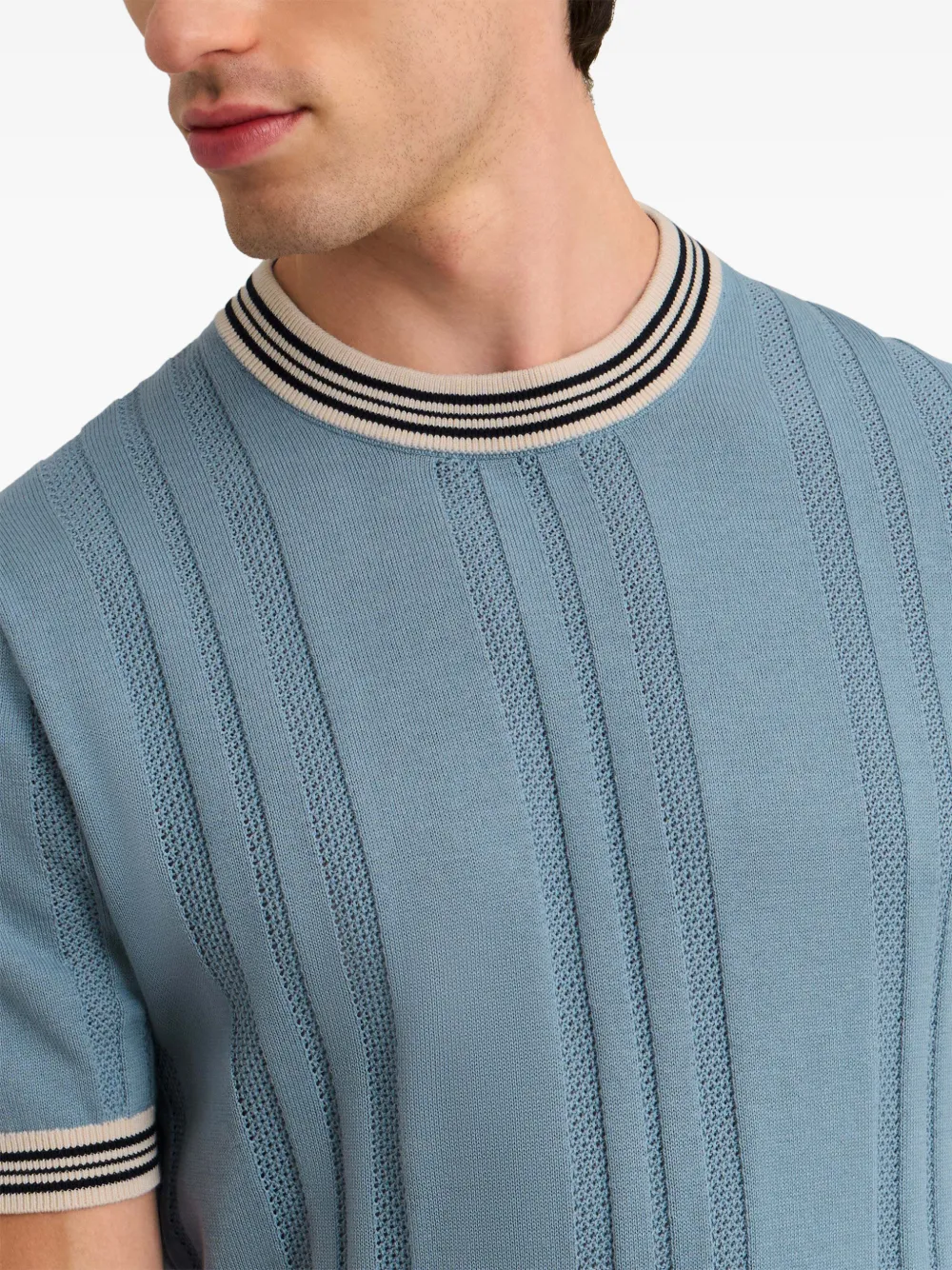 Pringle of Scotland textured-knit striped-trims T-shirt Blauw