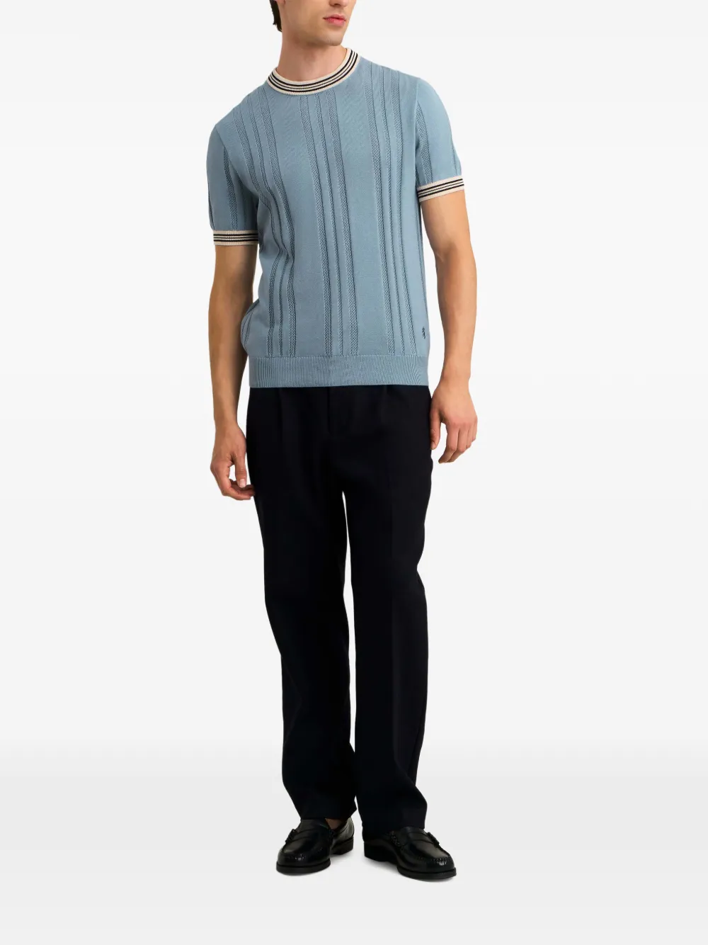 Pringle of Scotland textured-knit striped-trims T-shirt Blauw