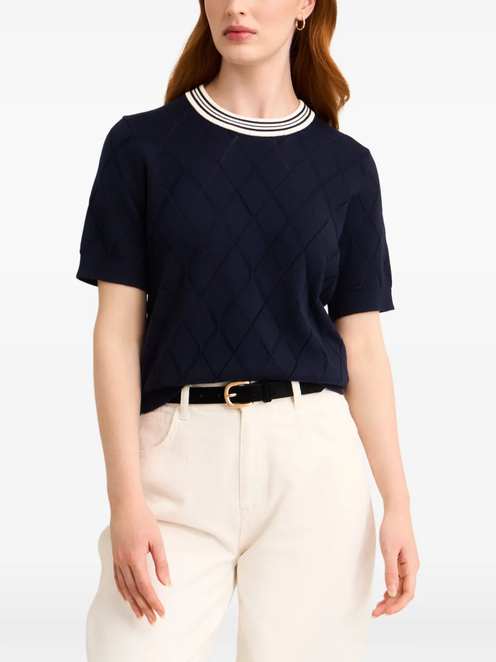 Pringle of Scotland T-shirt met argyle-textuur Blauw