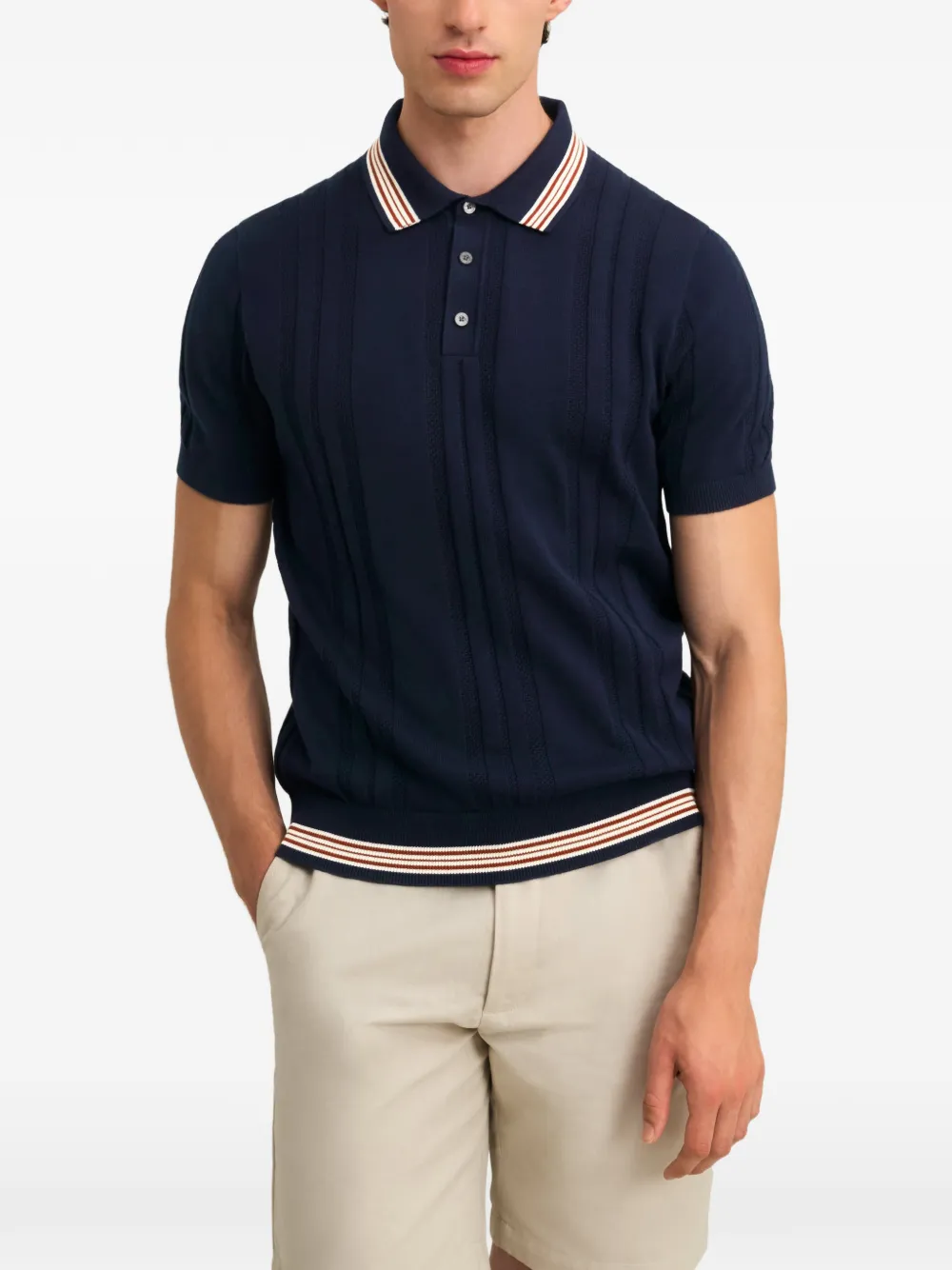 Pringle of Scotland textured trim-striped polo shirt Blauw