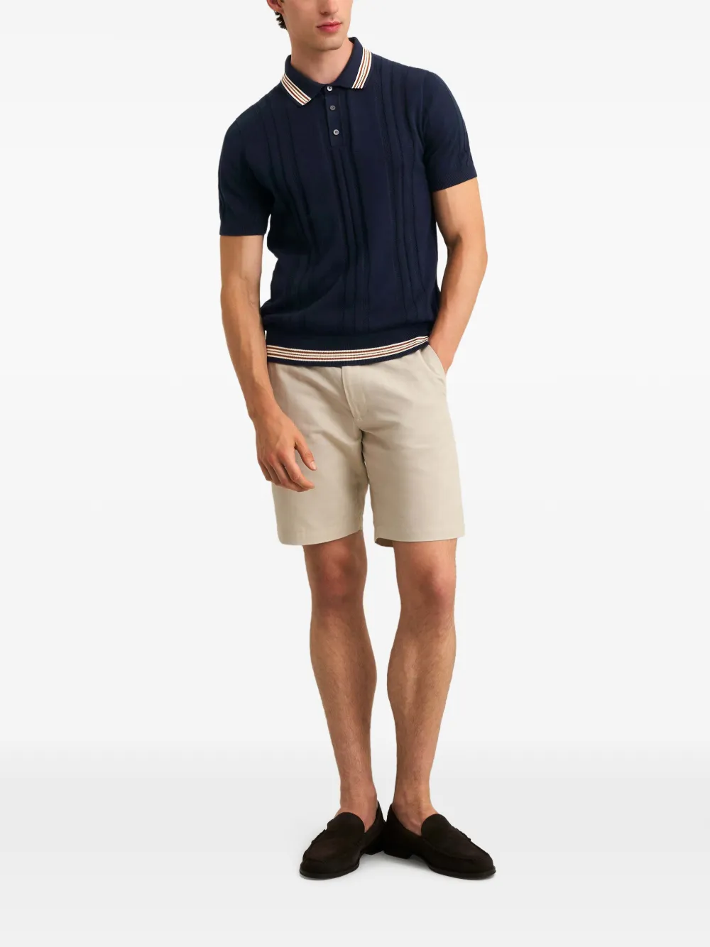 Pringle of Scotland textured trim-striped polo shirt Blauw