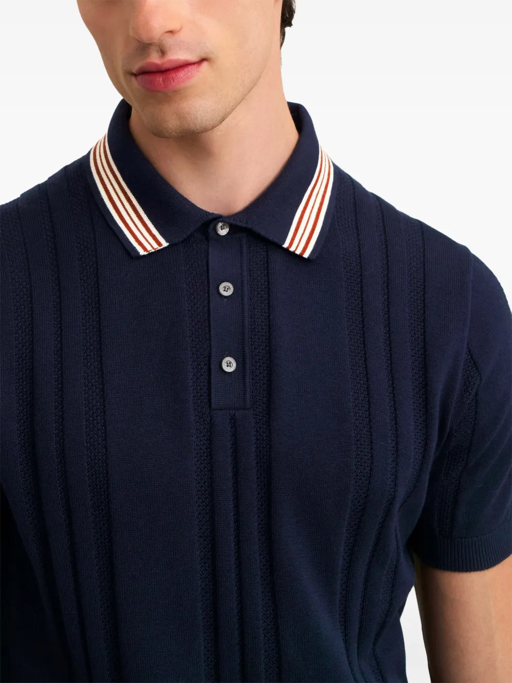 Pringle of Scotland textured trim-striped polo shirt Blauw