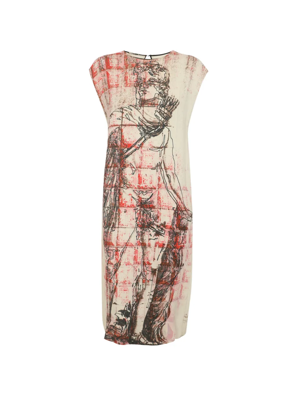 Miu Miu Pre-Owned graphic-print sleeveless midi dress - Toni neutri