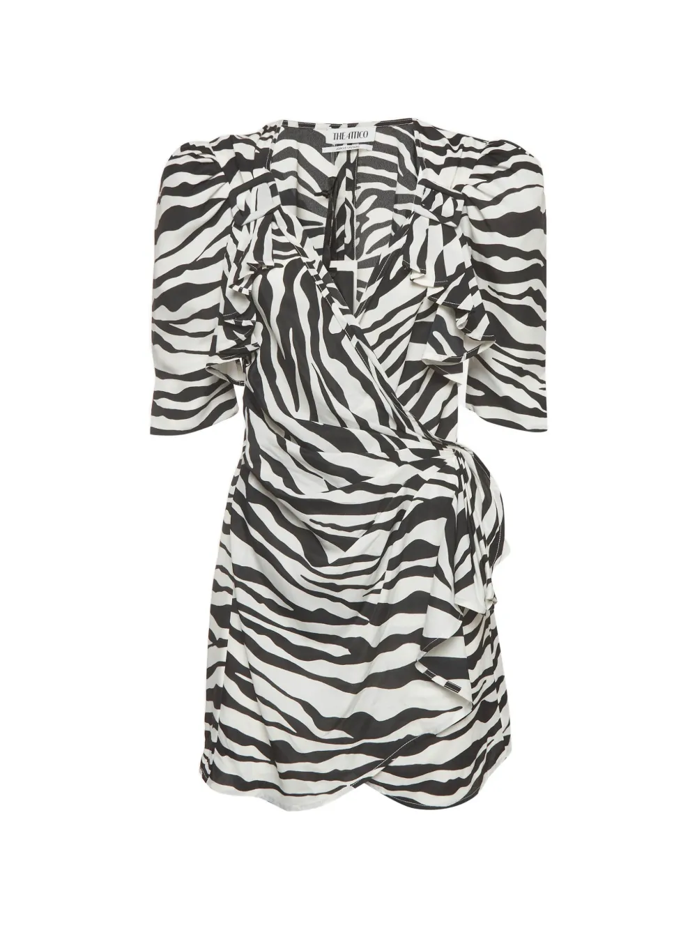 The Attico zebra-print wrap mini dress - Schwarz