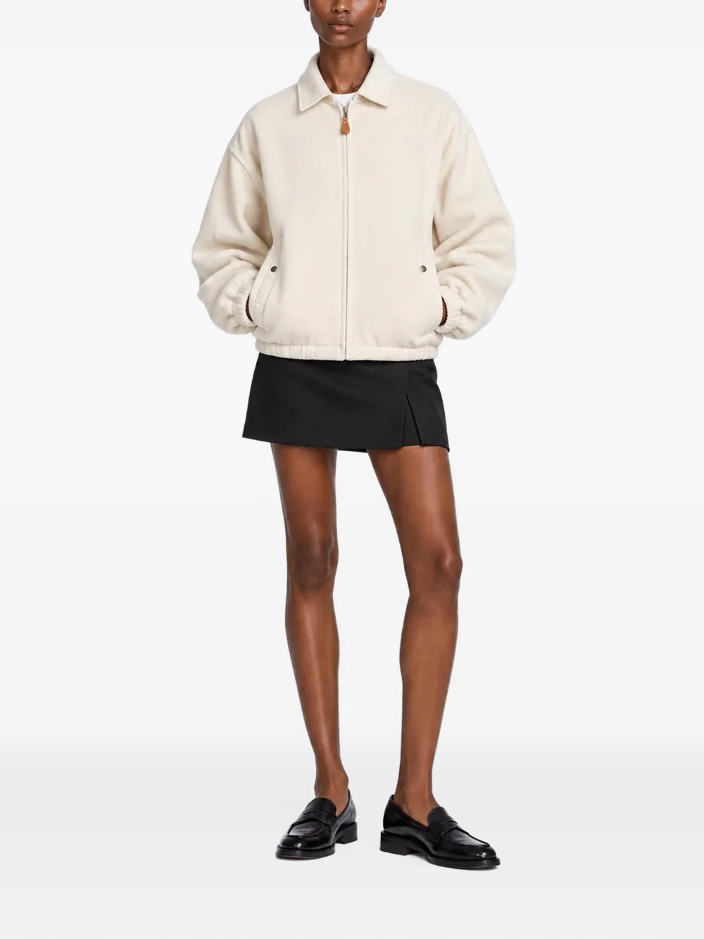 KAPPY fleece zip-up bomber jacket Beige