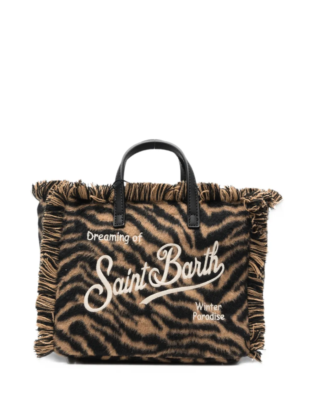 MC2 Saint Barth Vanity mini-shopper met tijgerprint en franje Bruin