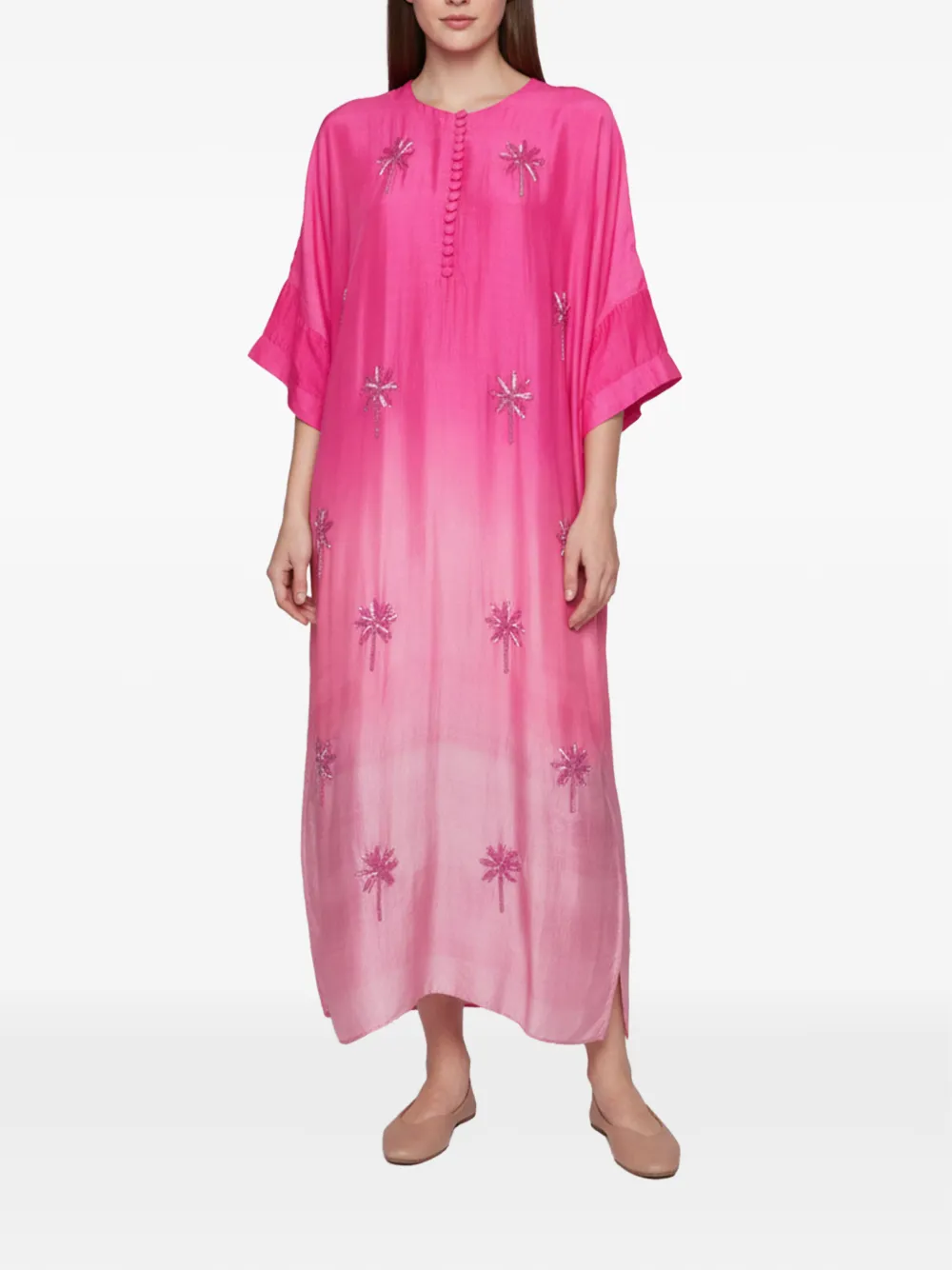 Sanah Yasin palm tree-embellished ombre maxi dress - Rosa