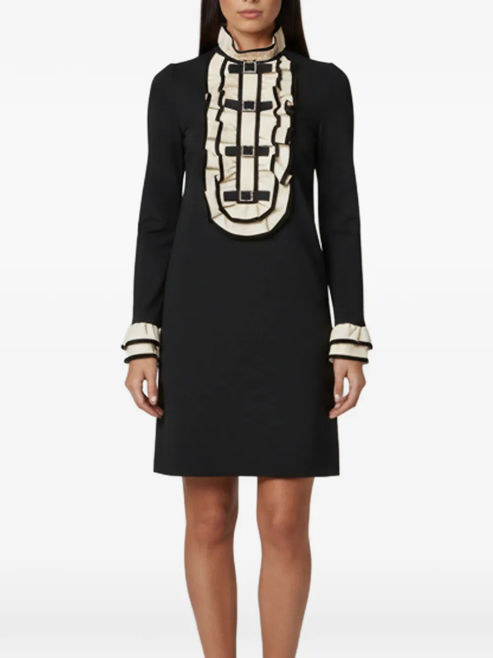 Gucci Pre-Owned ruffled bib buckle-embellished mini dress - Black