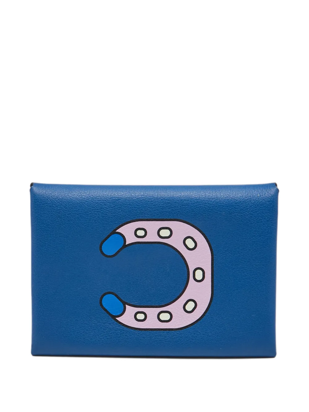 Pre-owned Hermes Calvi Duo Fer À Cheval Card Holder In Blue