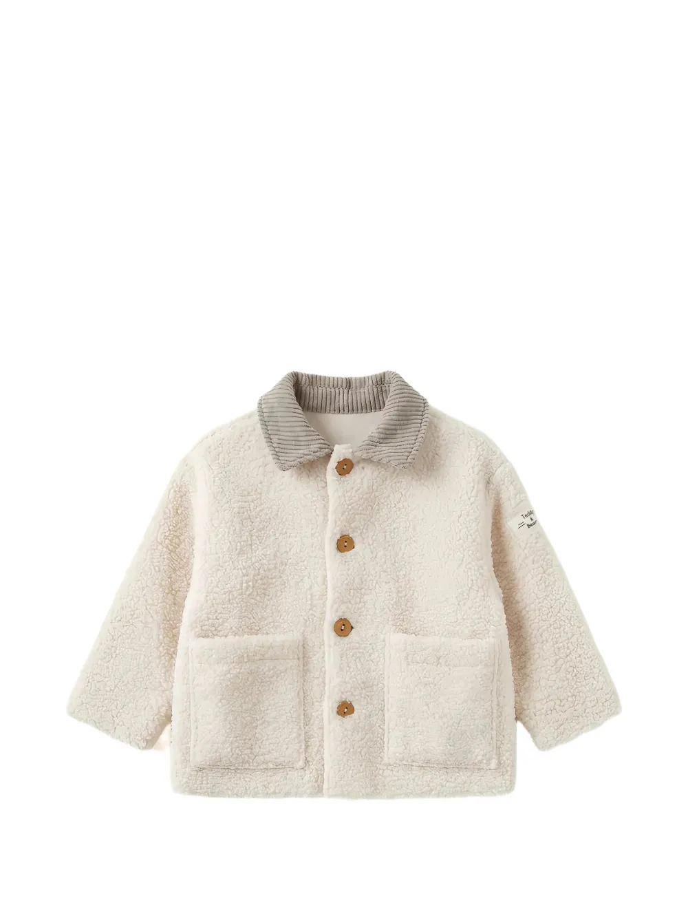 TEDDY & MINOU fleece-texture corduroy-collar shirt jacket - Weiß