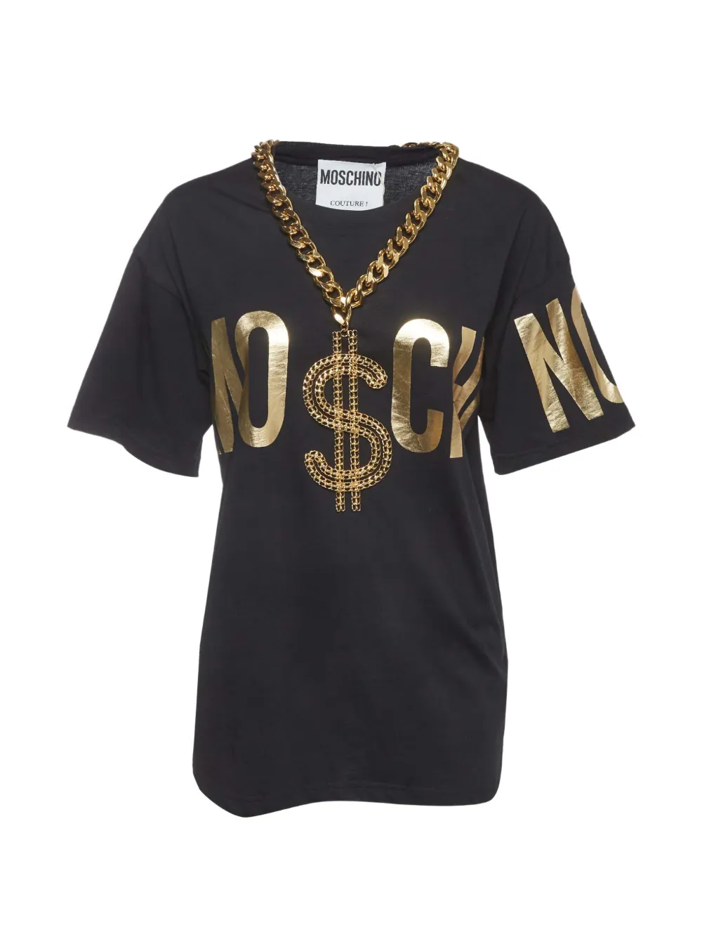 Pre-owned Moschino Couture Printed Embellished T-shirt In Black