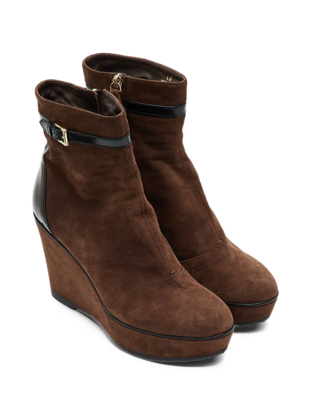 Tod's Vintage buckle platform wedge ankle boots - Braun