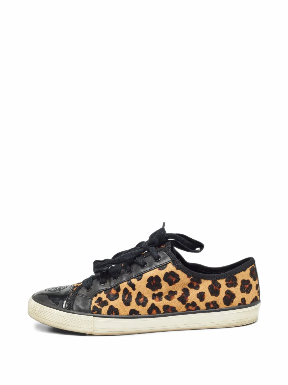 Pre-owned Tory Burch Animal-print Low-top Sneakers In Brown