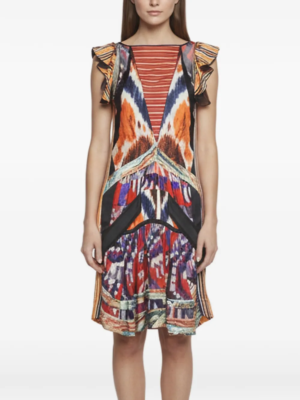Balenciaga Pre-Owned robe à volants et imprimé ikat - Orange