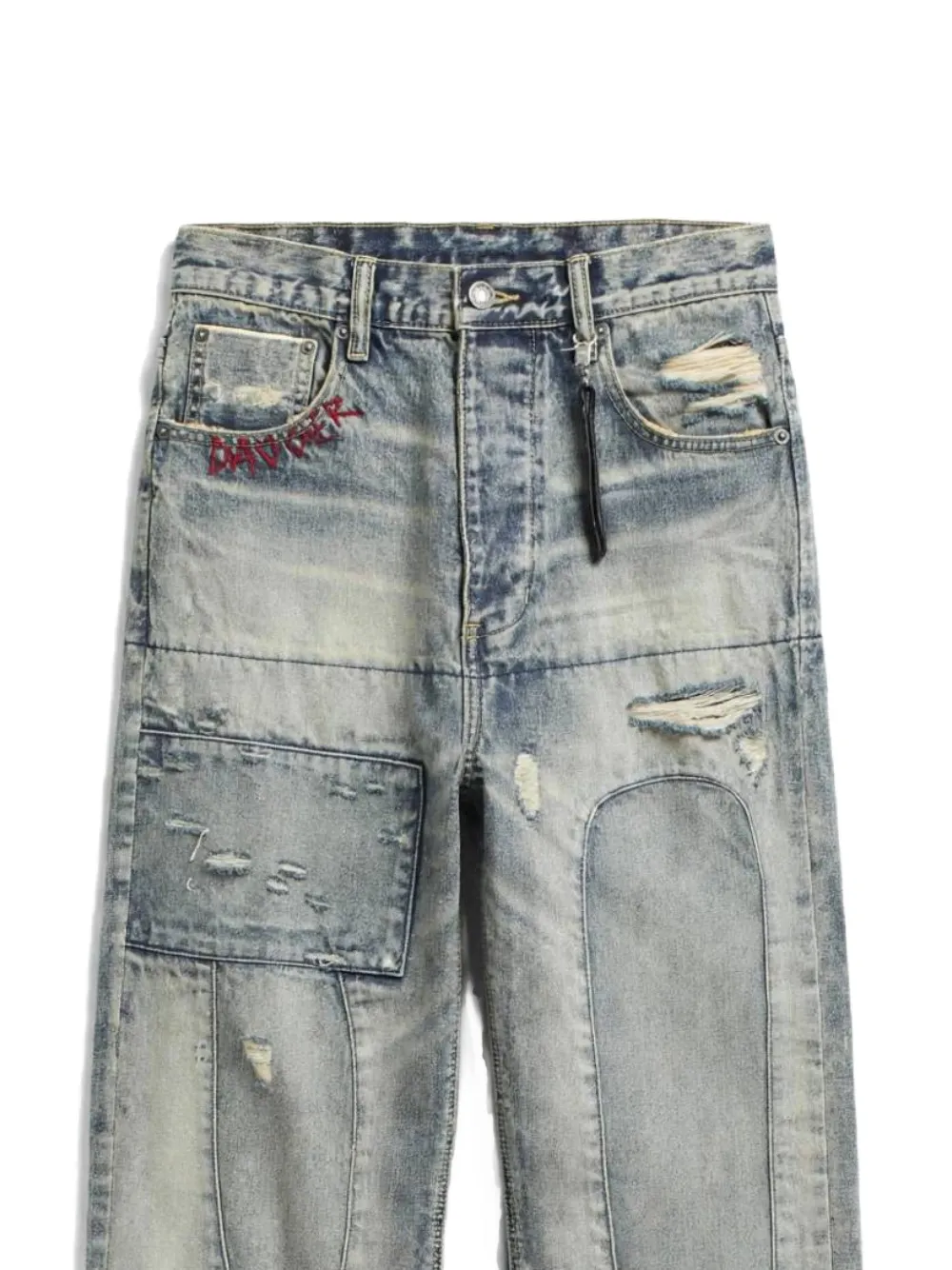 Dagger Distressed Patchwork Jeans In Blue