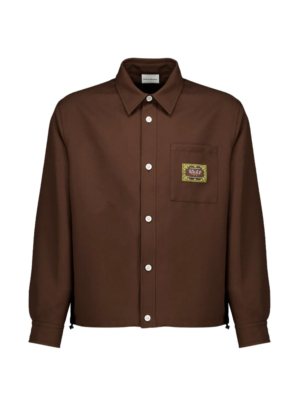 Drôle De Monsieur logo-patch elasticated-hem shirt - Brown