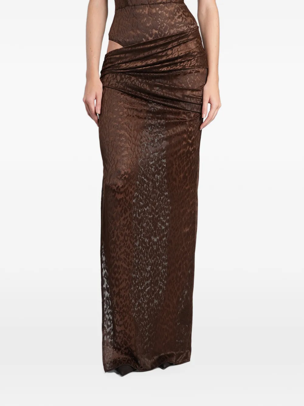 Alex Perry leopard-print draped maxi skirt - Marrone