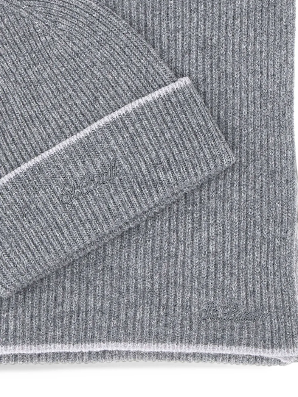 MC2 Saint Barth ribbed-knit wool scarf and beanie hat set Grijs