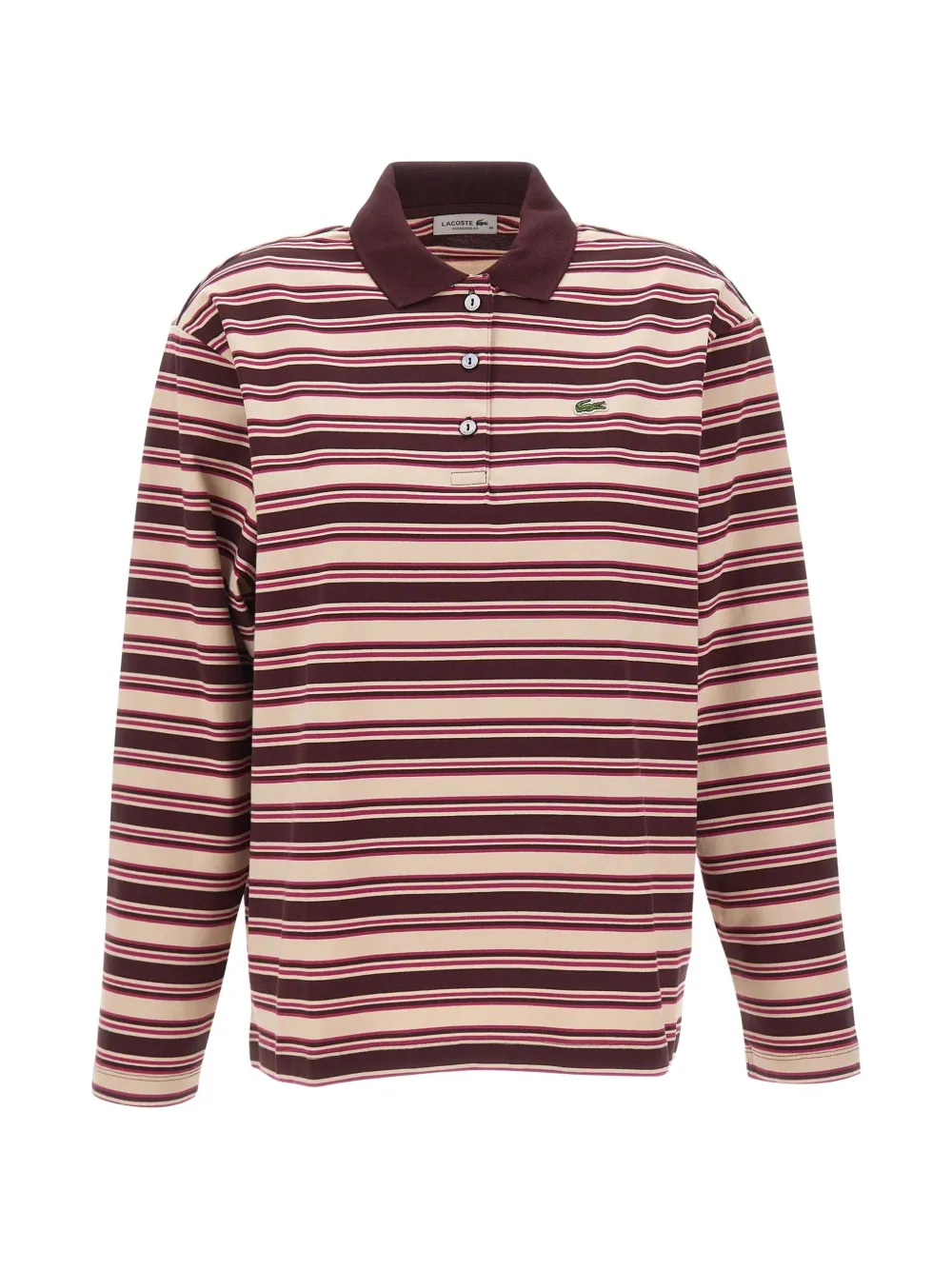 Lacoste oversized striped long-sleeved polo shirt Beige