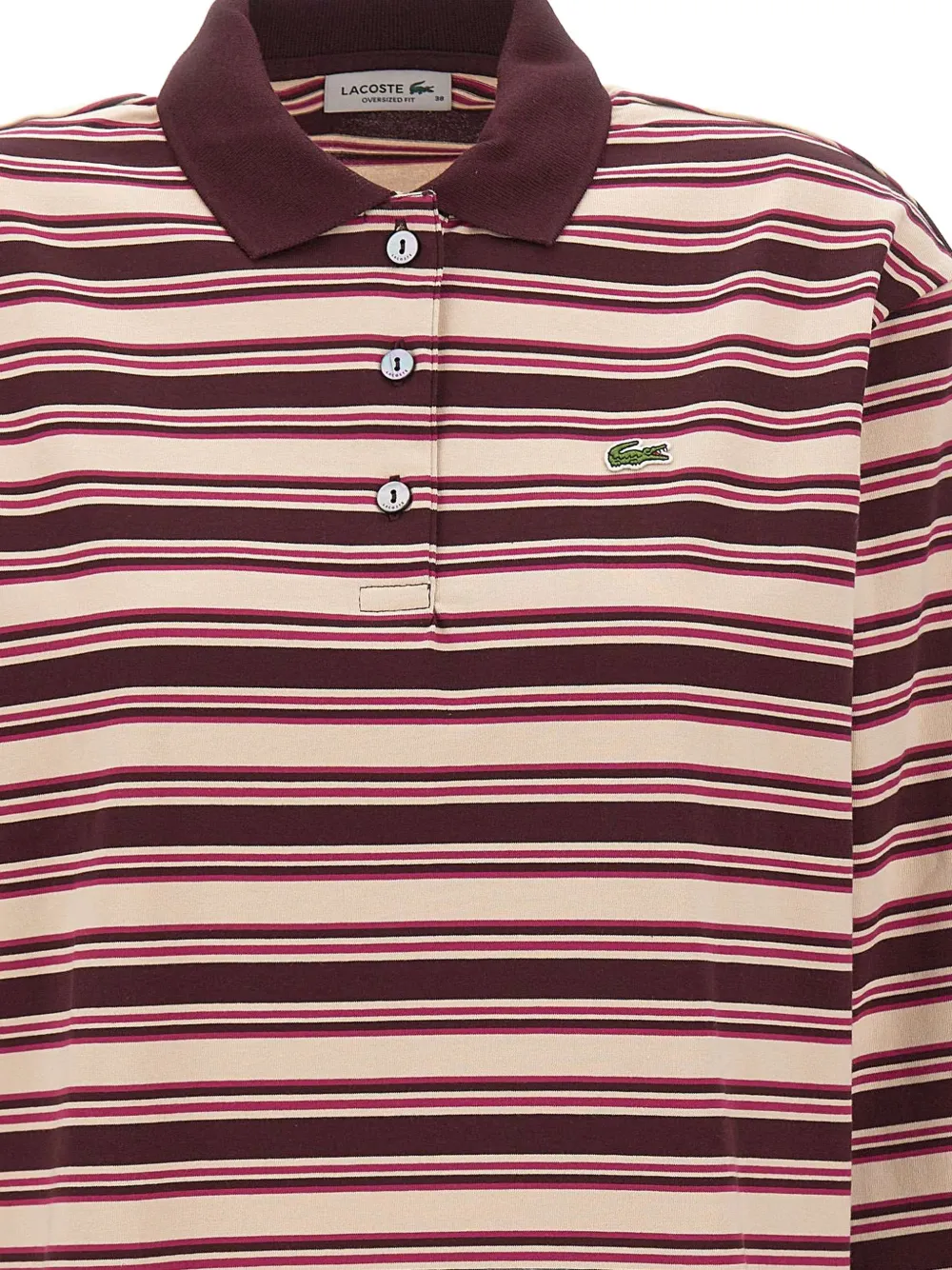 Lacoste oversized striped long-sleeved polo shirt Beige