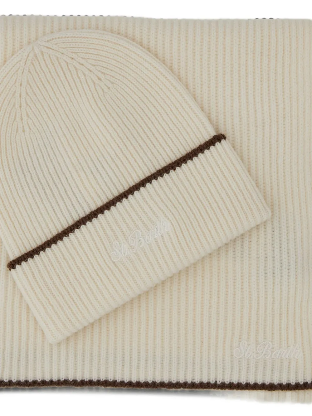 MC2 Saint Barth ribbed-knit beanie hat and scarf set Beige