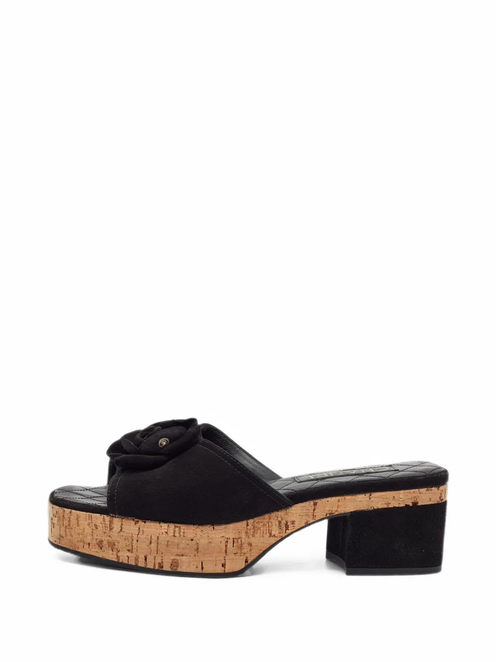 Pre-owned Chanel Camellia-motif Heeled Sandals In Black