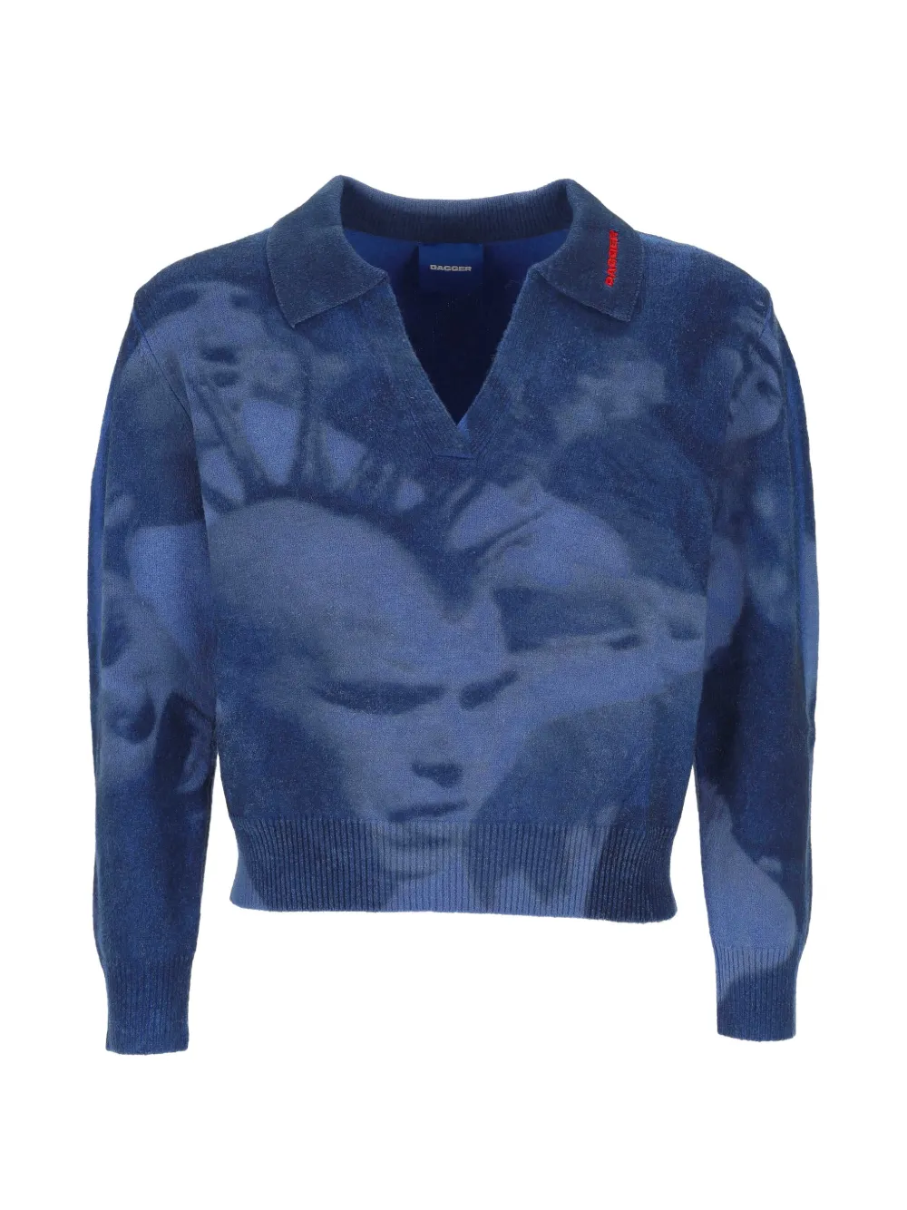 Dagger Graphic-print Polo-collar Sweater In Blue