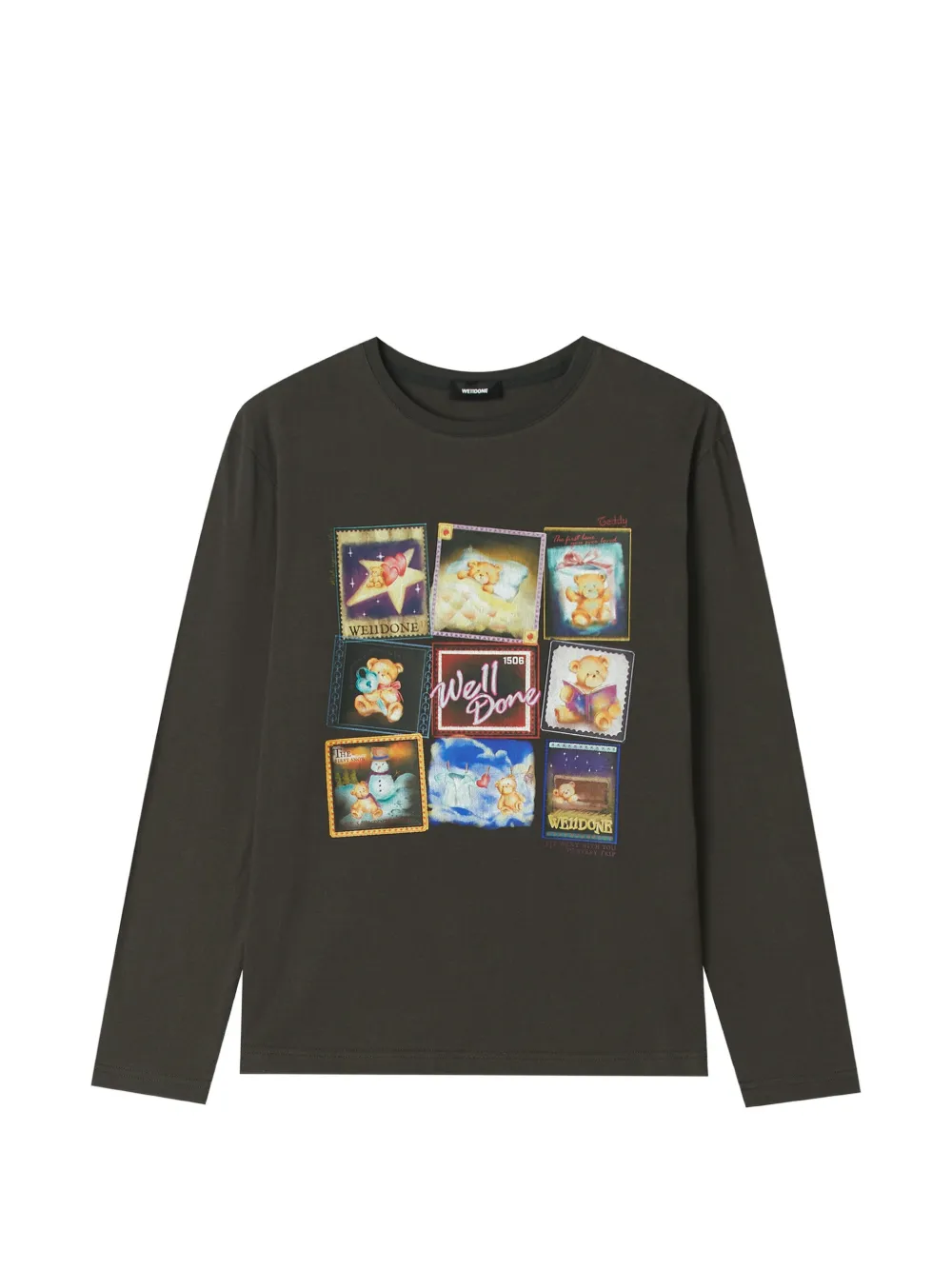 We11done Teddy graphic-print long-sleeve T-shirt Grijs