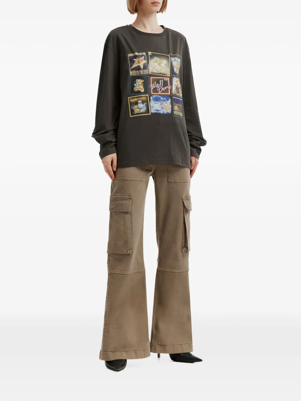 We11done Teddy graphic-print long-sleeve T-shirt Grijs