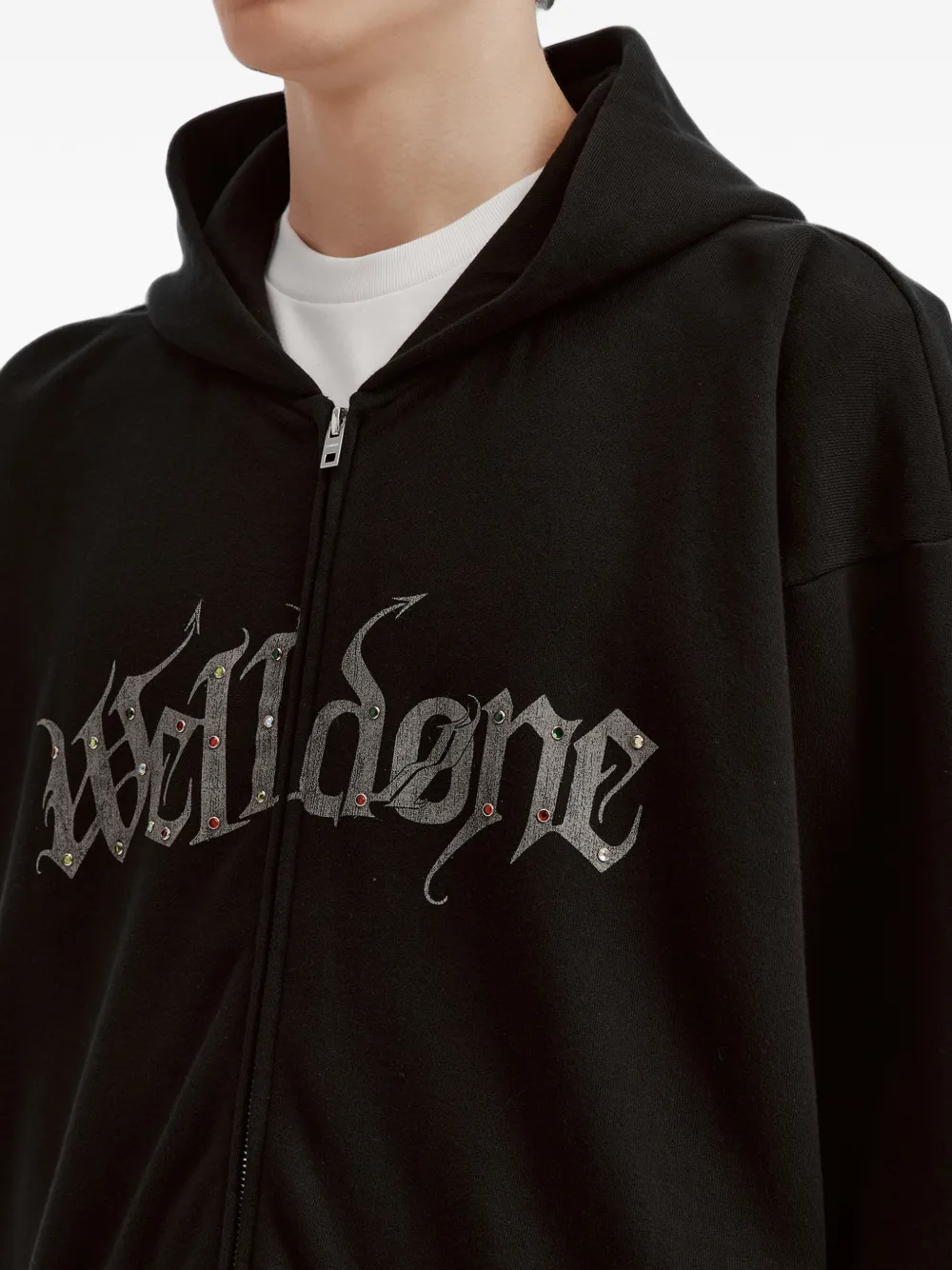 We11done logo-print zip-up hoodie Zwart