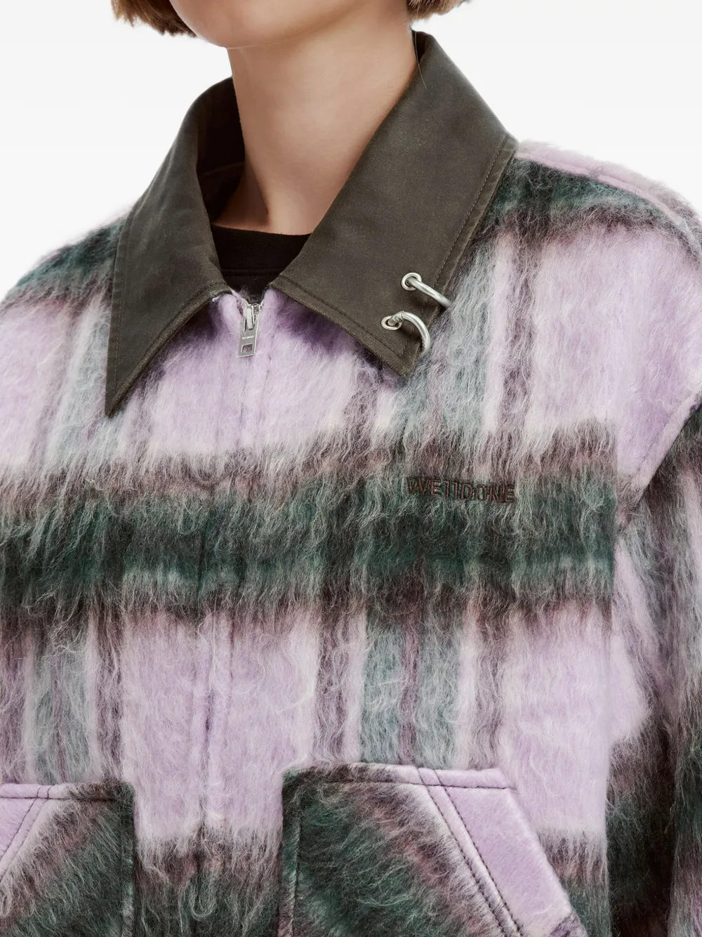 We11done check-pattern brushed-finish jacket Paars
