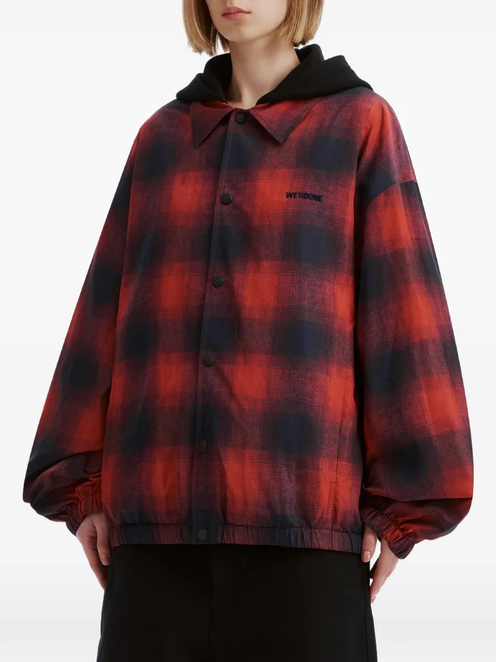 We11done check-print hooded jacket Rood