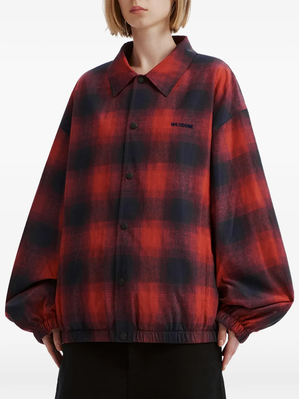 We11done check-print hooded jacket Rood
