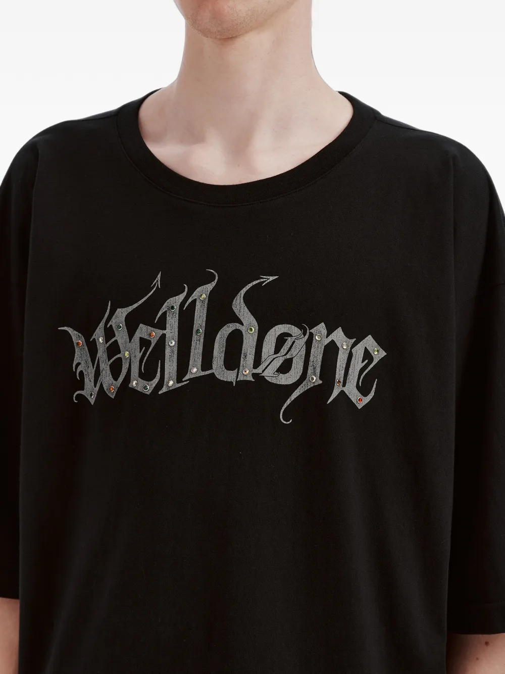 We11done crystal-embellished logo-print T-shirt Zwart