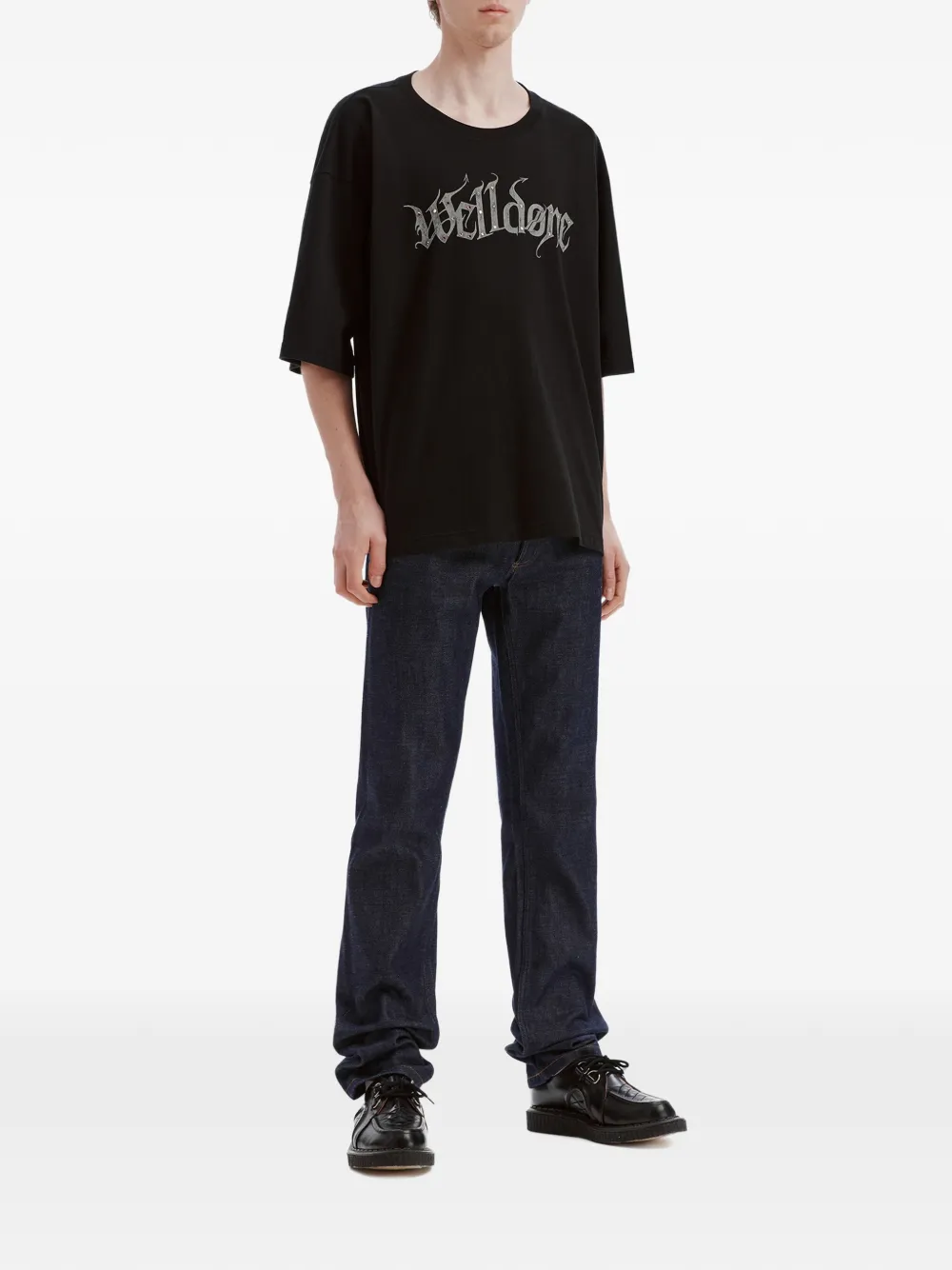 We11done crystal-embellished logo-print T-shirt Zwart