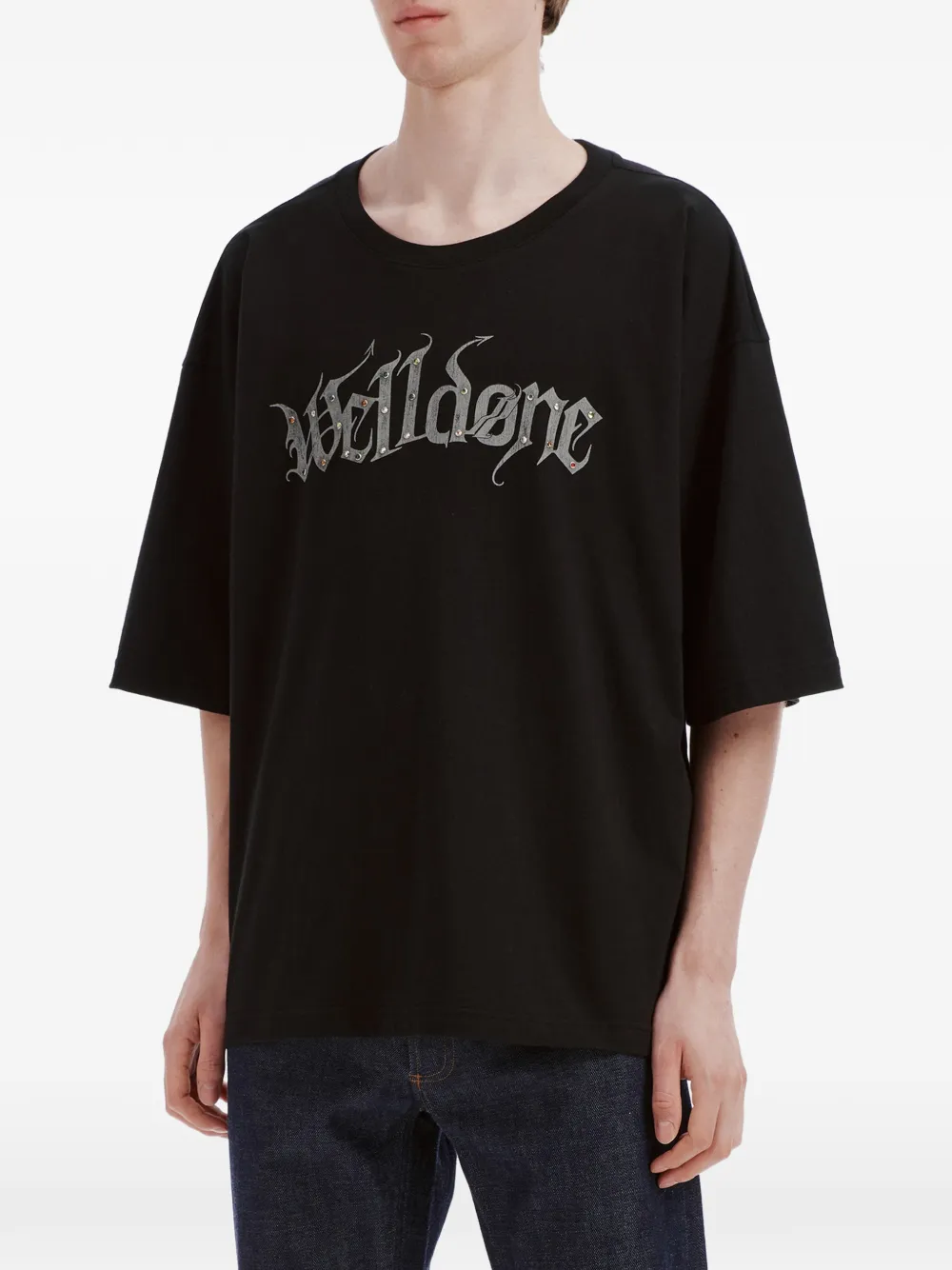 We11done crystal-embellished logo-print T-shirt Zwart