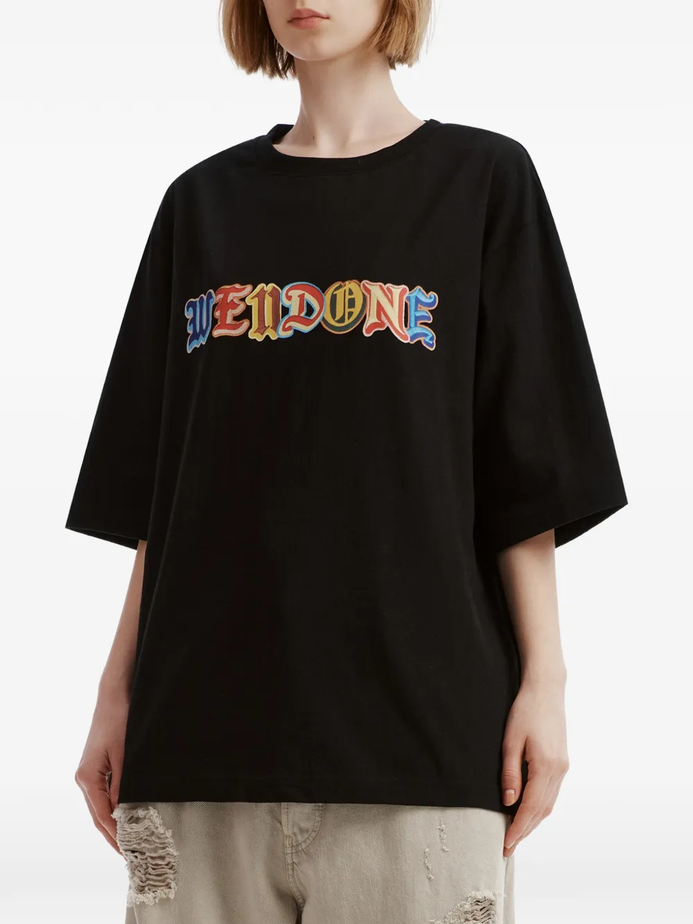 We11done Welldone logo-print T-shirt Zwart