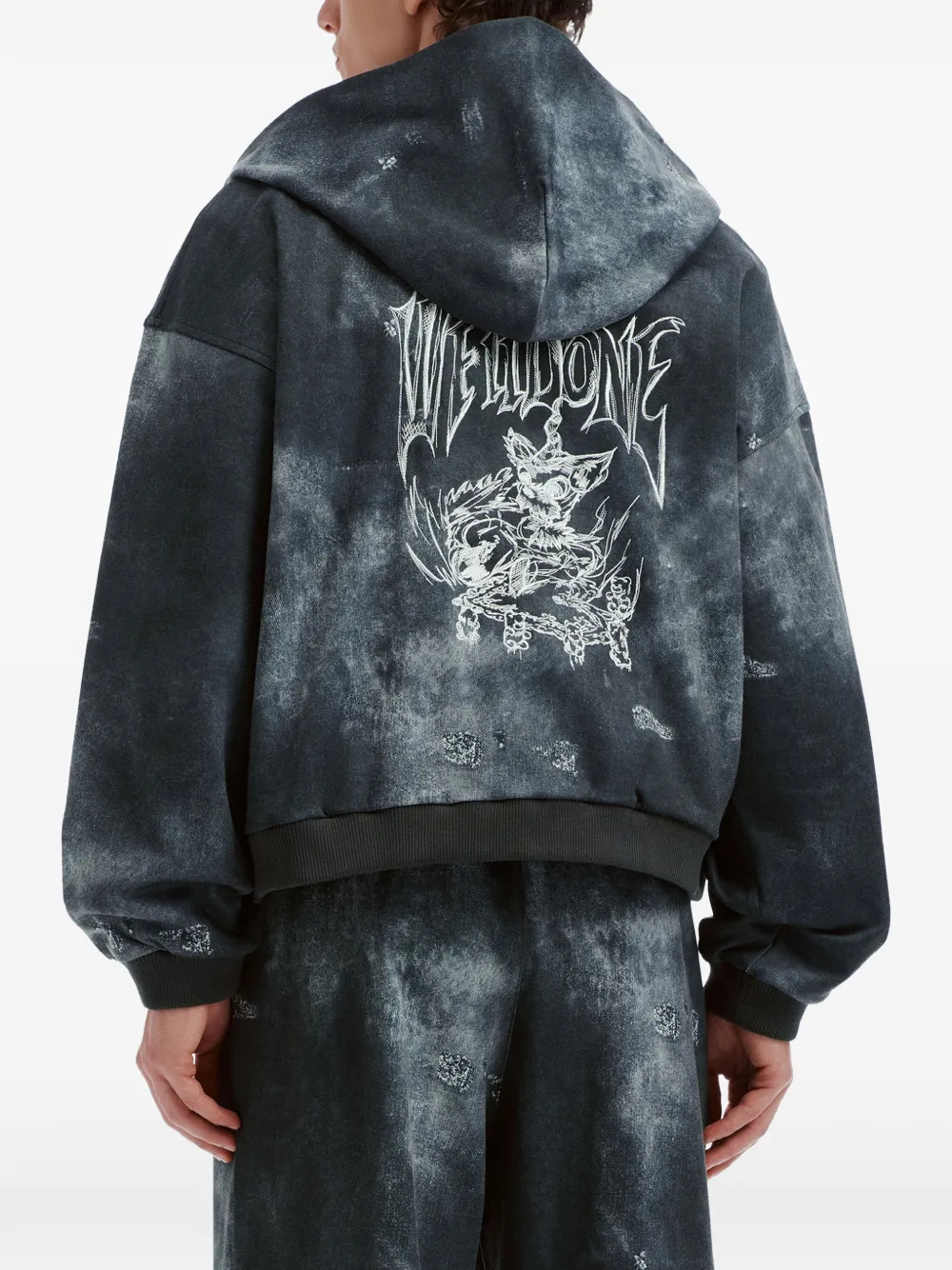 We11done graphic-print zip-up hoodie Zwart