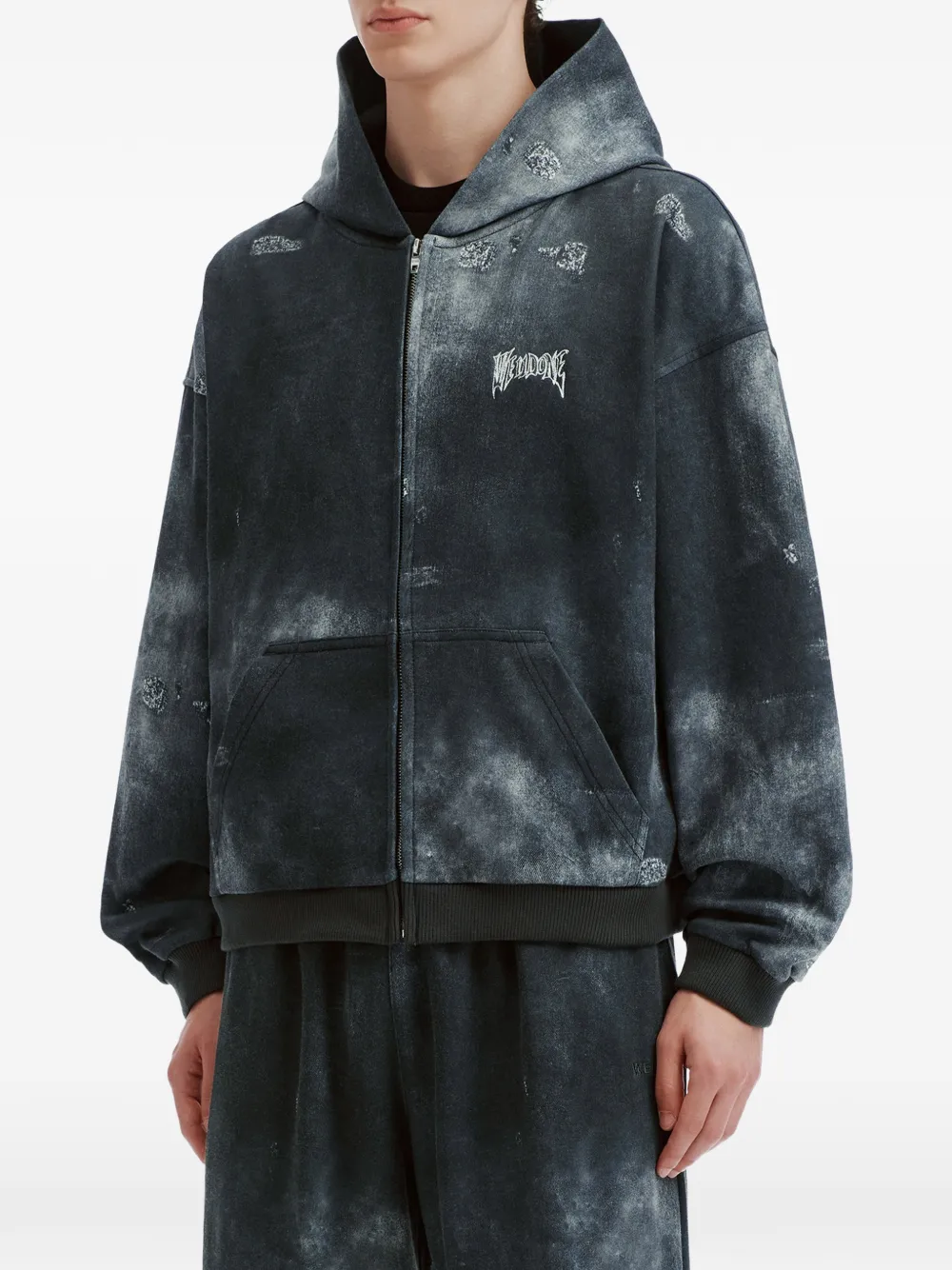 We11done graphic-print zip-up hoodie Zwart