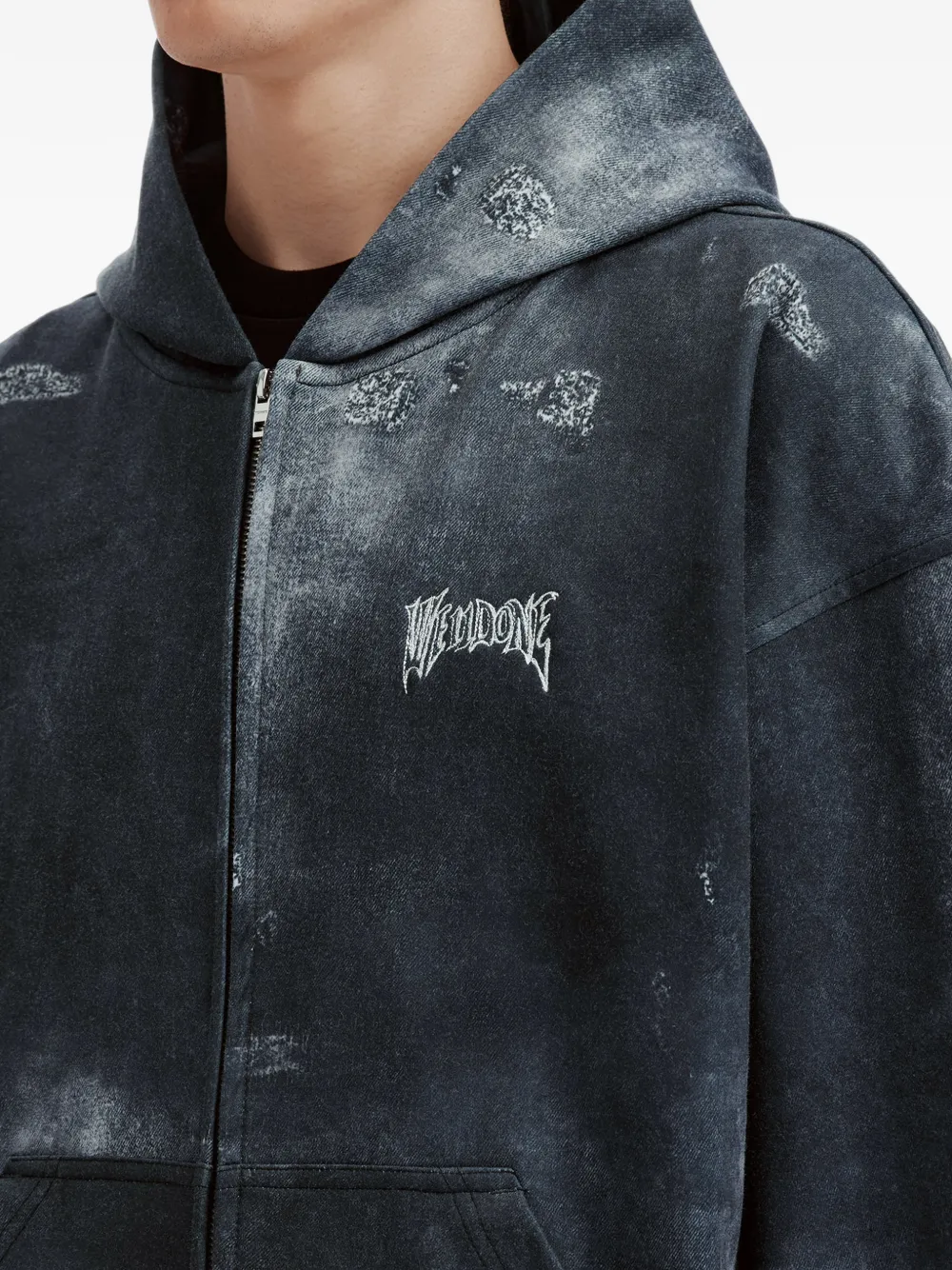 We11done graphic-print zip-up hoodie Zwart