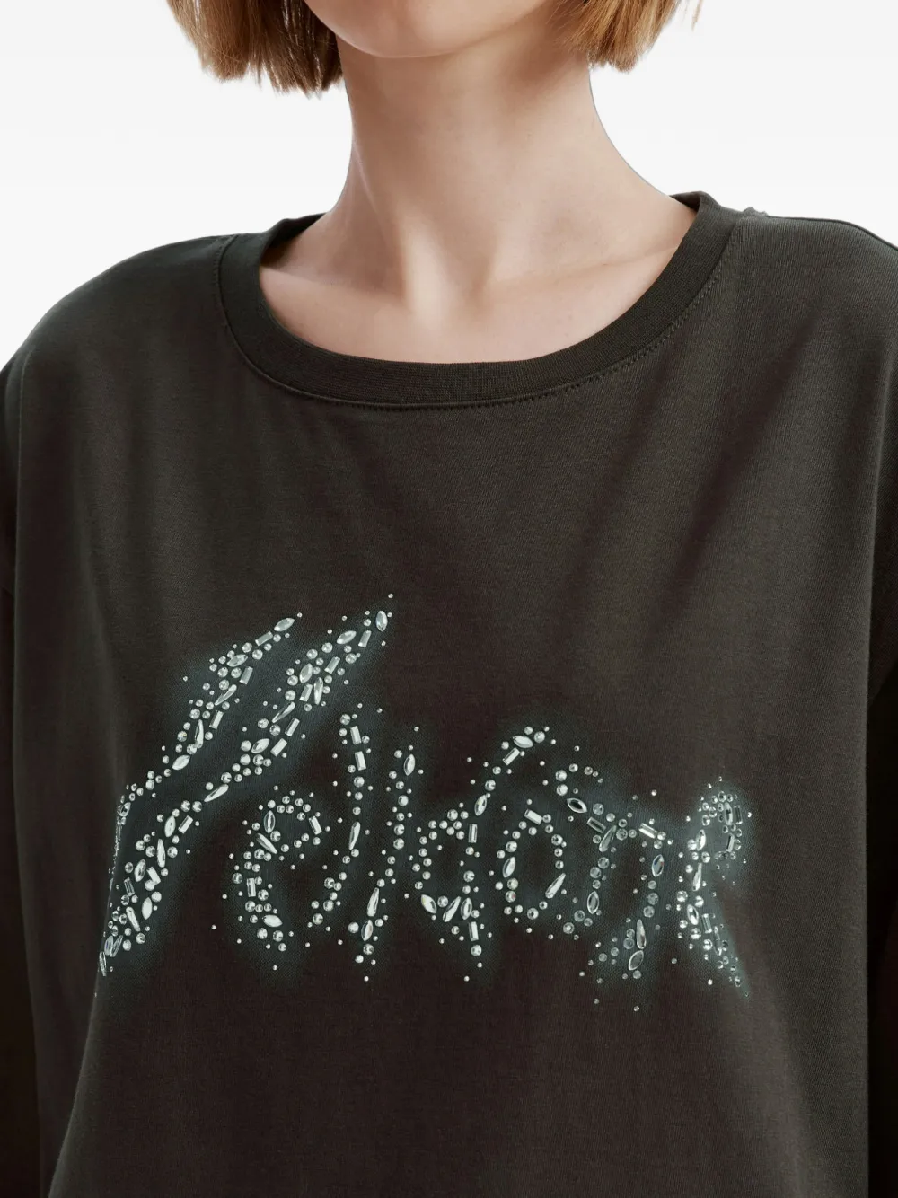 We11done crystal-embellished logo T-shirt Grijs